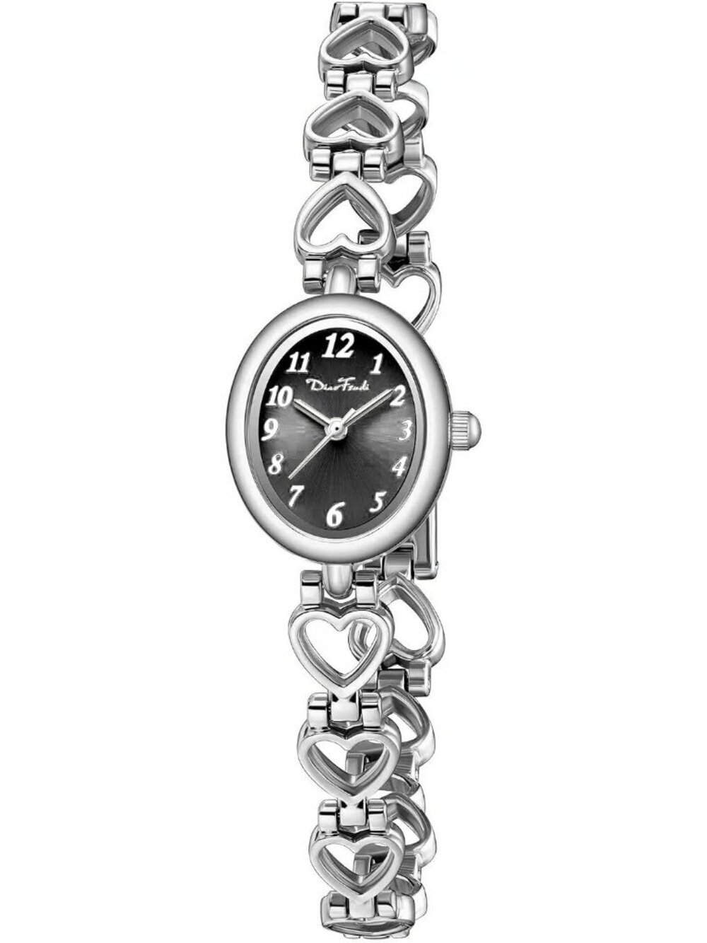 Women's Silver Black Analog Quartz Oval Waterproof Vintage Bracelet Luxury Watch